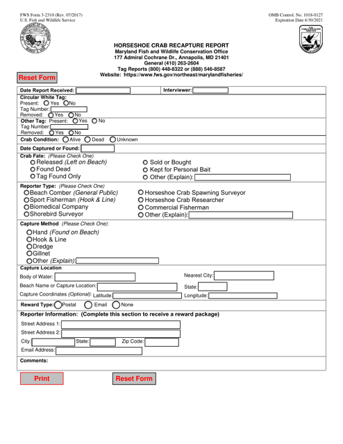 FWS Form 3-2310  Printable Pdf