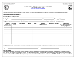 FWS Form 3-2436 Annual Report - Depredation and Control Orders