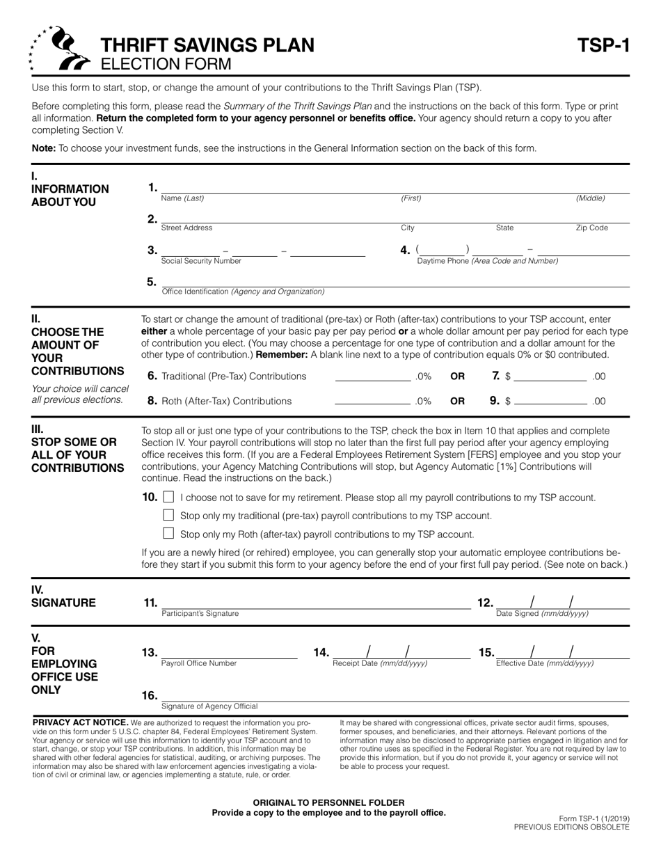 Form TSP-1 Election Form, Page 1