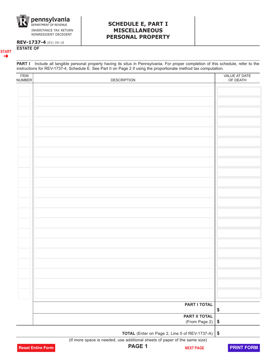 Form REV-1737-4 Schedule E Miscellaneous Personal Property - Pennsylvania, Page 1
