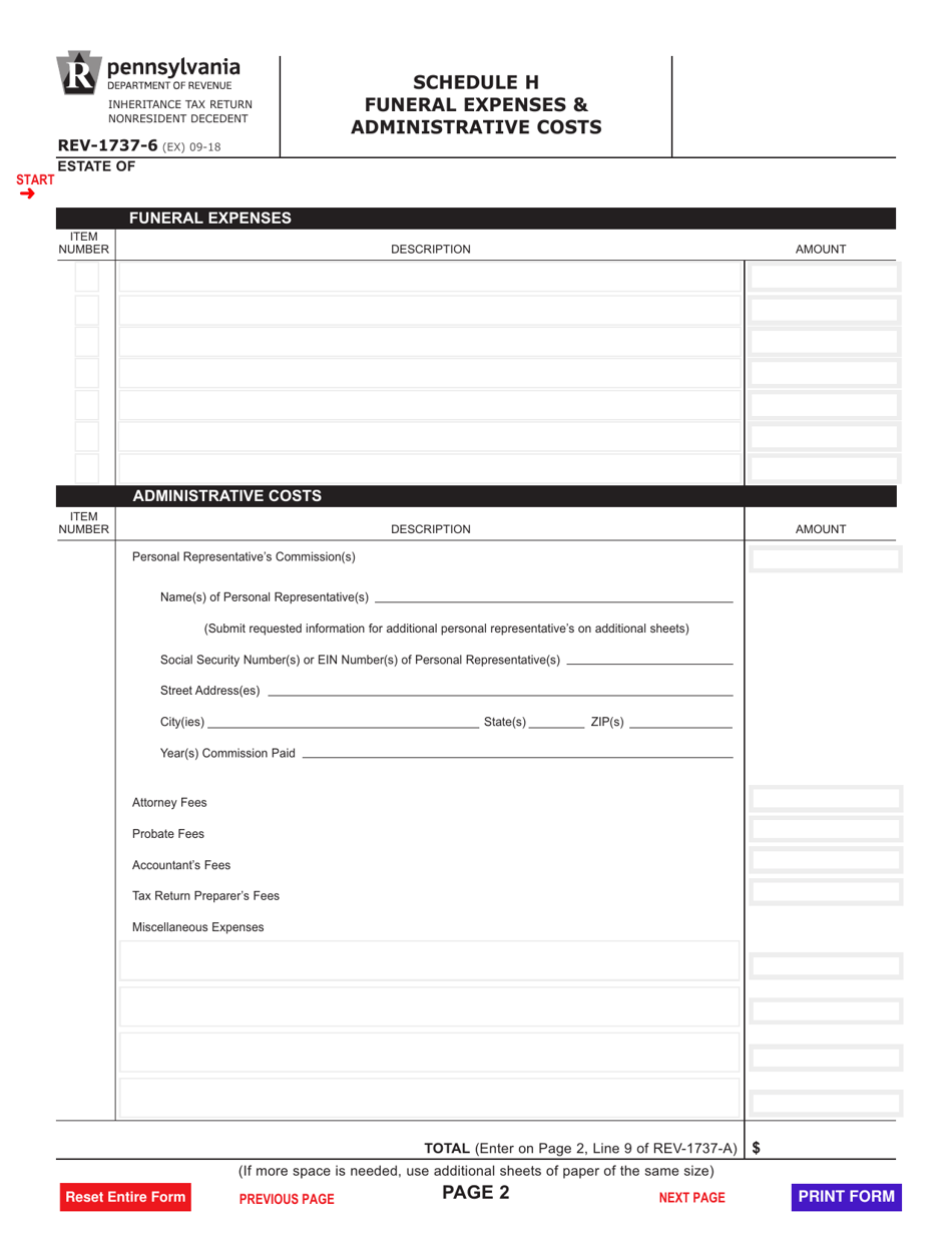 Form REV-1737-6 Schedule G Inter-Vivos Transfers  Misc. Non-probate Property - Pennsylvania, Page 2