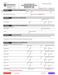 Form REV-1839 Application for Mortgage Foreclosure Inheritance Tax Release of Lien - Pennsylvania