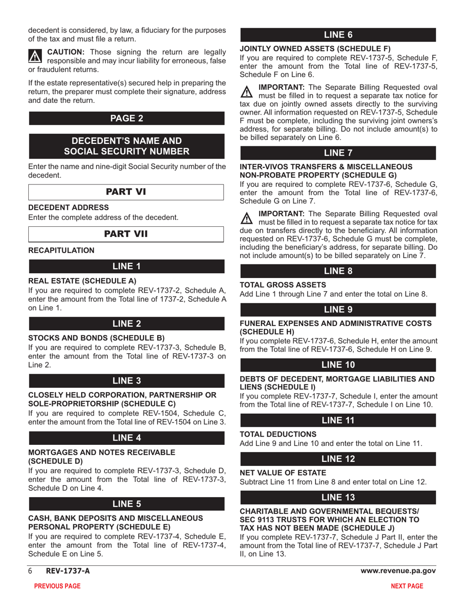Form REV-1737-A Inheritance Tax Return - Nonresident Decedent - Pennsylvania, Page 10