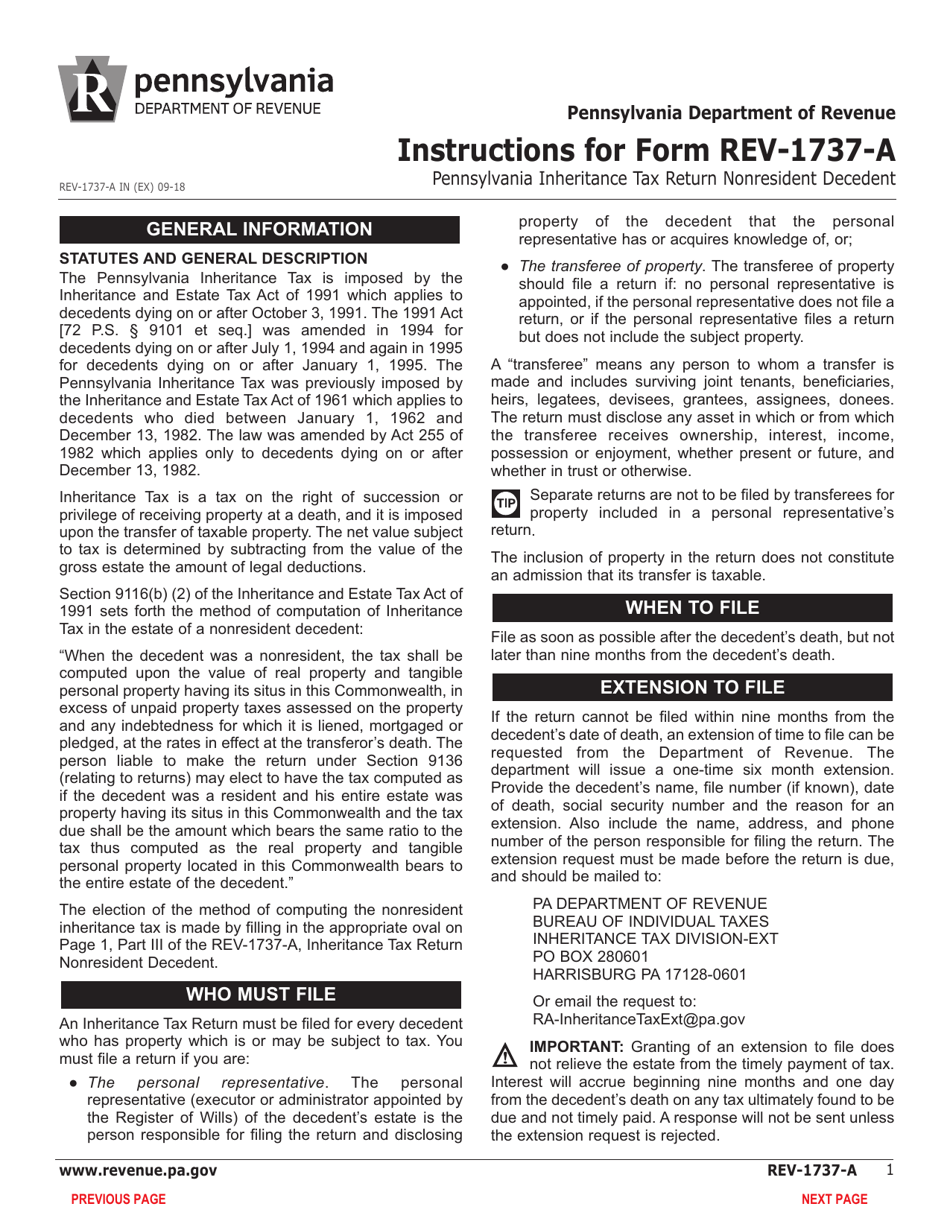 Form REV1737A Download Fillable PDF or Fill Online Inheritance Tax