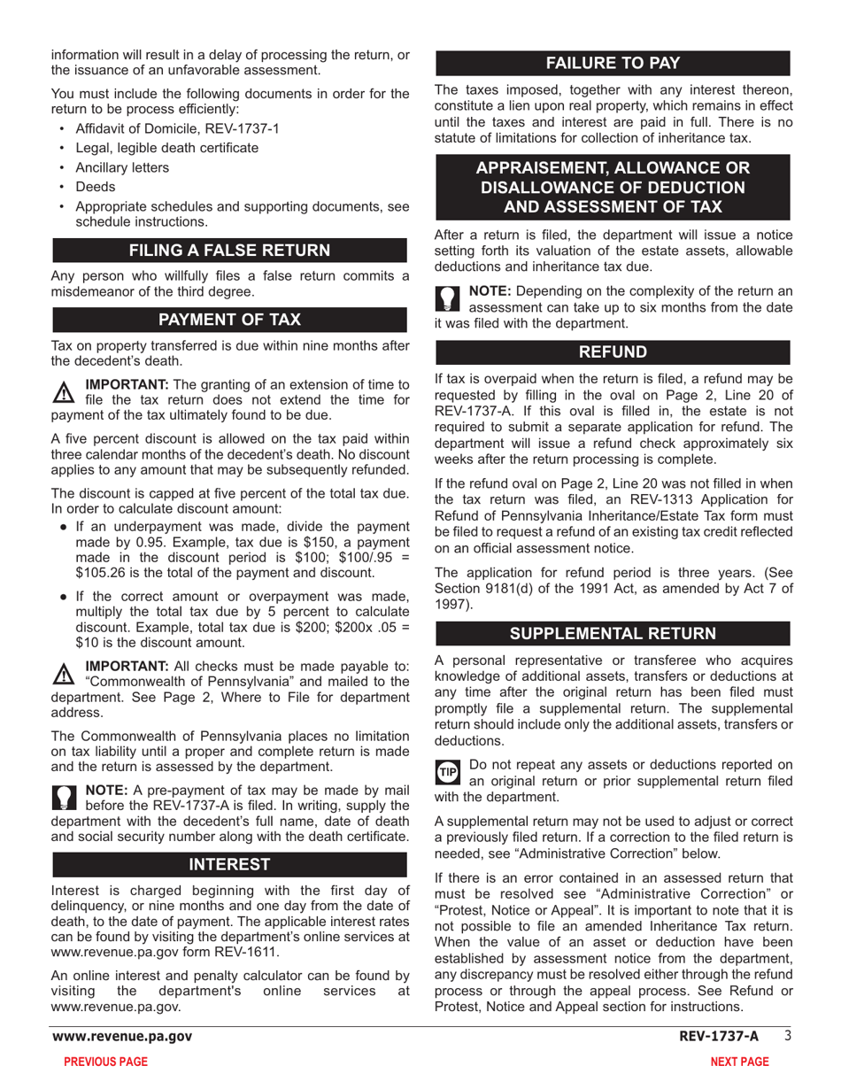 Form REV-1737-A Inheritance Tax Return - Nonresident Decedent - Pennsylvania, Page 7