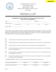 Certified Real Estate Prelicensing Instructor Application Form (Education and Experience) - Louisiana