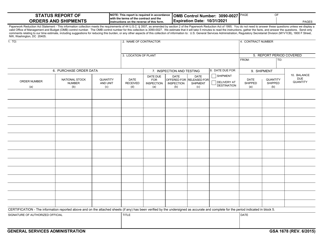 Document preview: GSA Form 1678 Status Report of Of Orders and Shipments