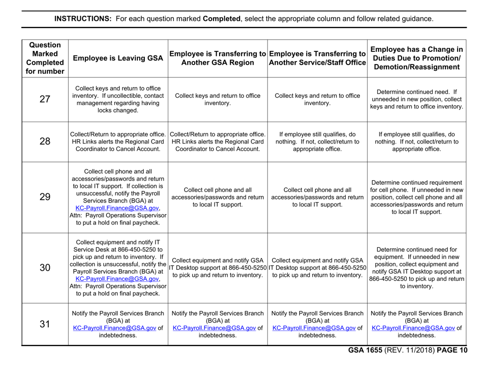 GSA Form 1655 Pre-exit Clearance Checklist, Page 10