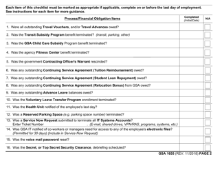 GSA Form 1655 Pre-exit Clearance Checklist, Page 2