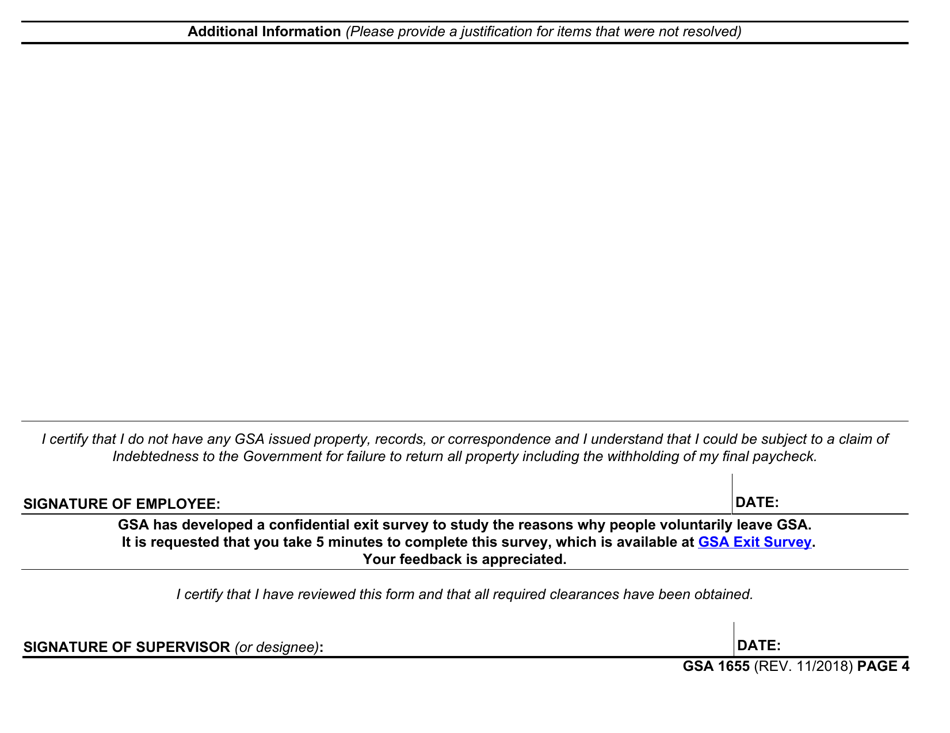 GSA Form 1655 Pre-exit Clearance Checklist, Page 4