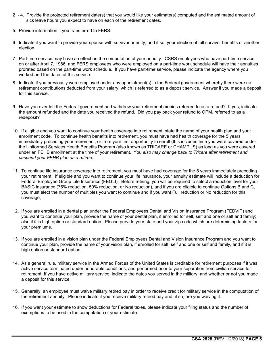 GSA Form 2828 Request for Retirement Estimate, Page 5