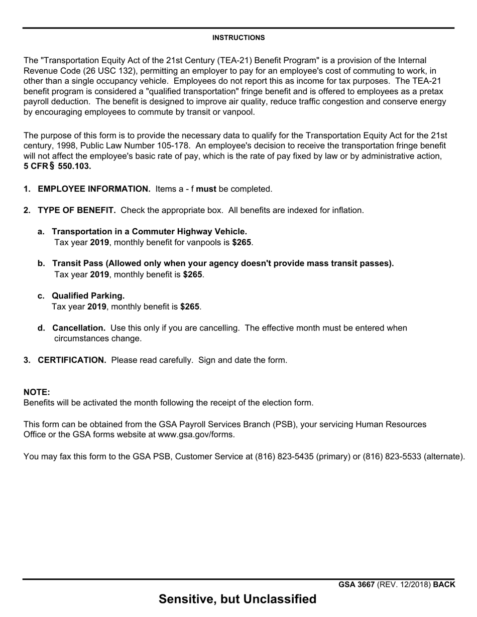 GSA Form 3667 Application for Pretax Transportation Fringe Benefits, Page 2