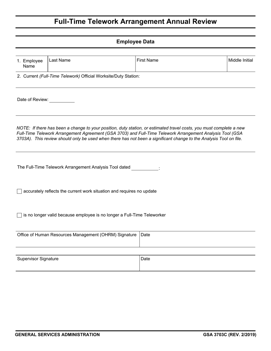 GSA Form 3703C Full-Time Telework Arrangement Annual Review, Page 1