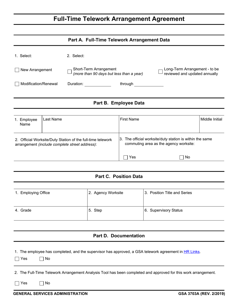 GSA Form 3703A Full-Time Telework Arrangement Agreement, Page 1