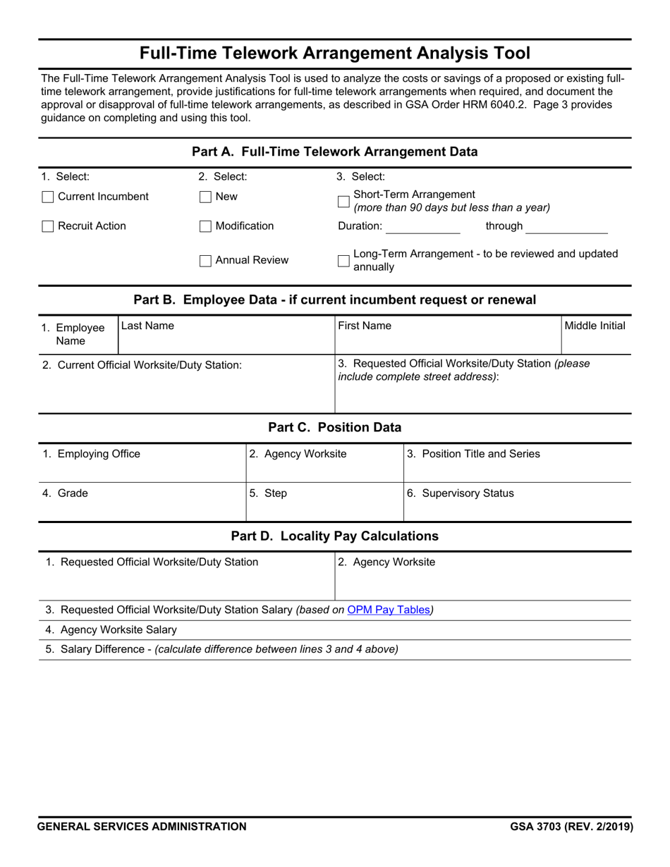 GSA Form 3703 Full-Time Telework Arrangement Analysis Tool, Page 1