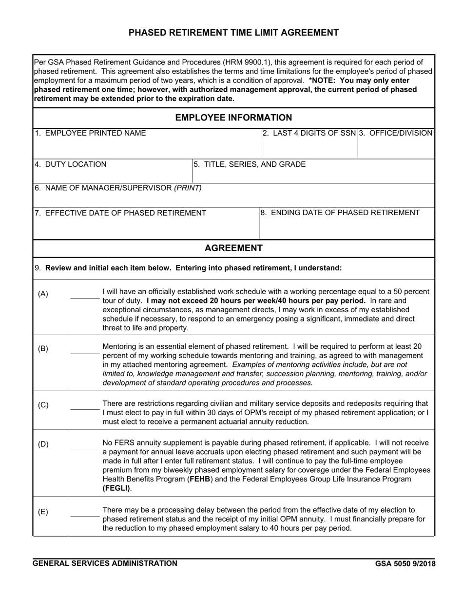 GSA Form 5050 Phased Retirement Time Limit Agreement, Page 1