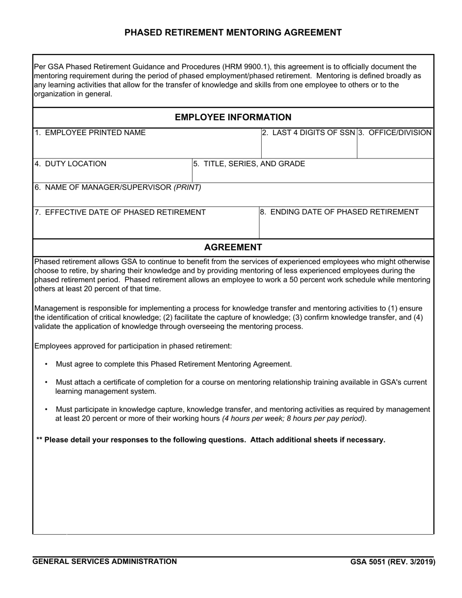 GSA Form 5051 Phased Retirement Mentoring Agreement, Page 1