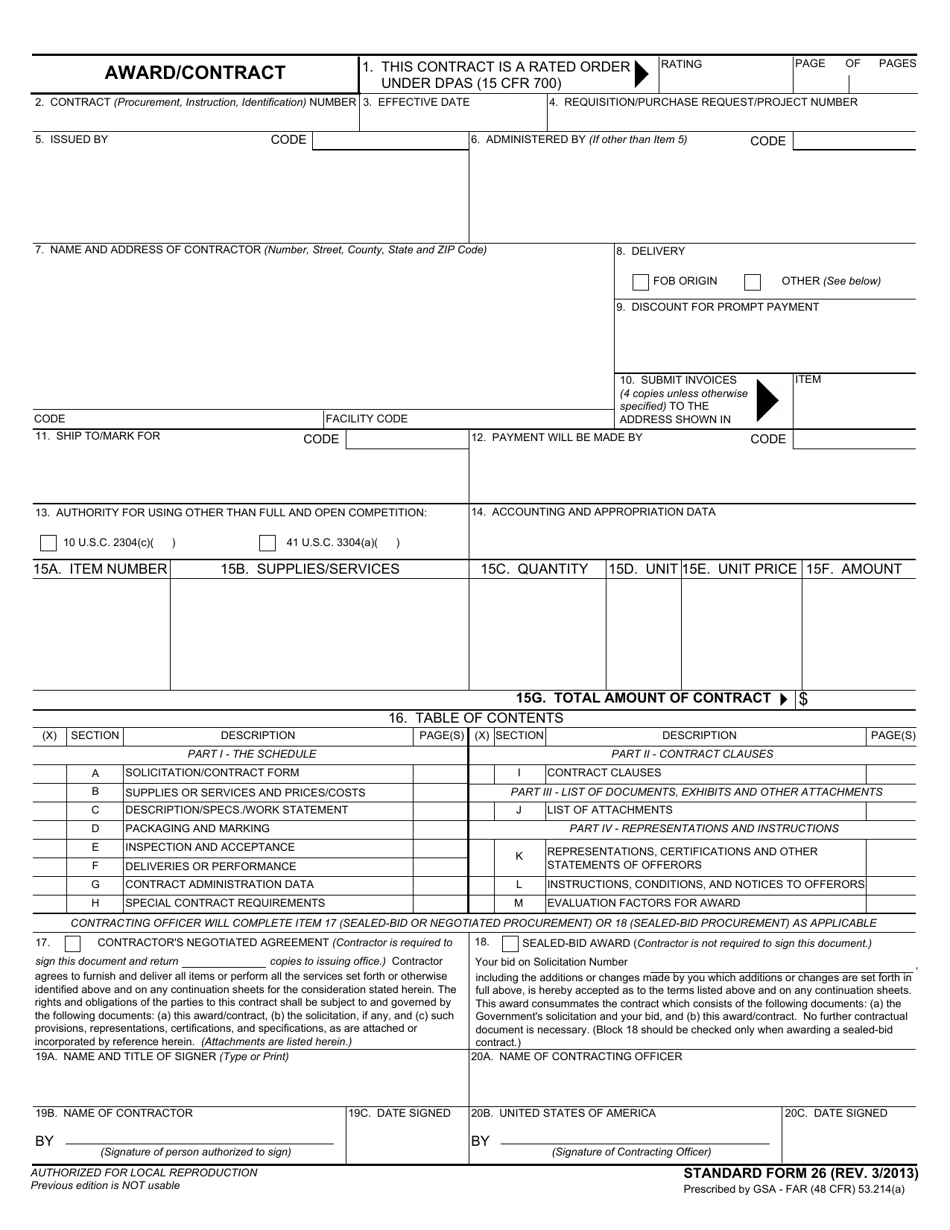 Form SF-26 Award / Contract, Page 1
