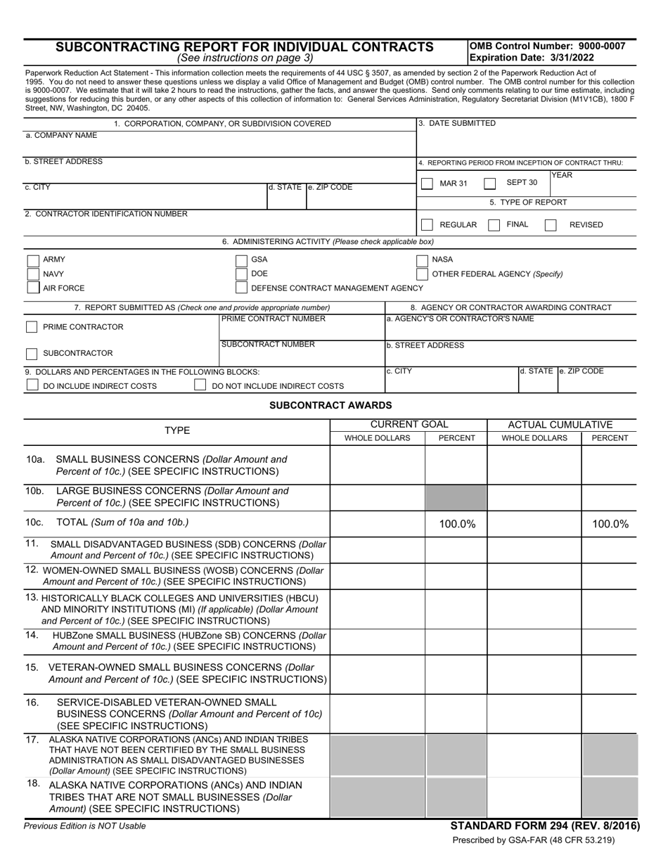 Form SF-294 - Fill Out, Sign Online and Download Fillable PDF ...