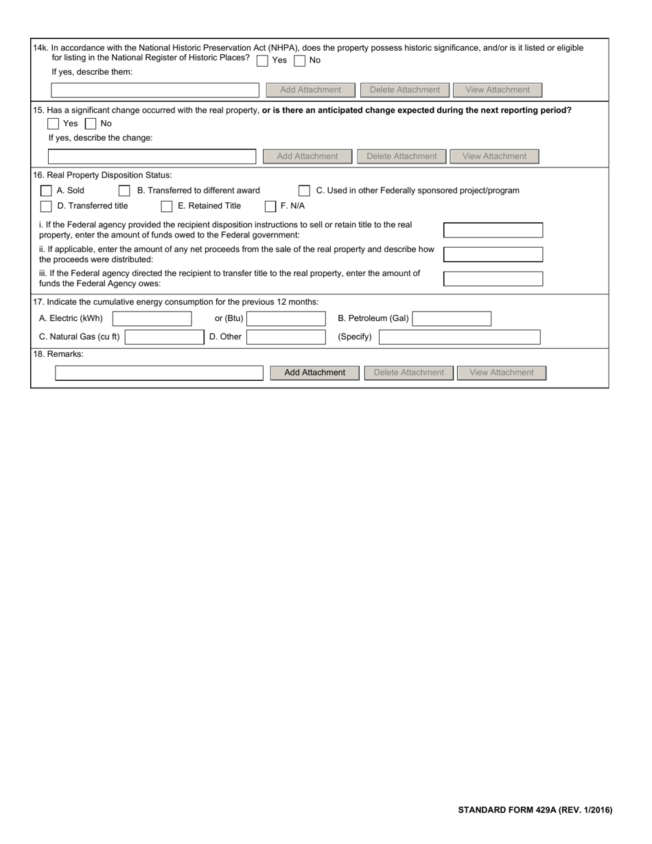 Form SF-429 Attachment A Real Property Status Report - General Reporting, Page 2