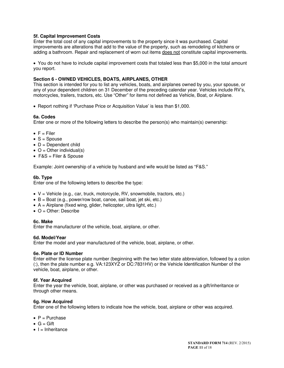 Form SF-714 Financial Disclosure Report, Page 11