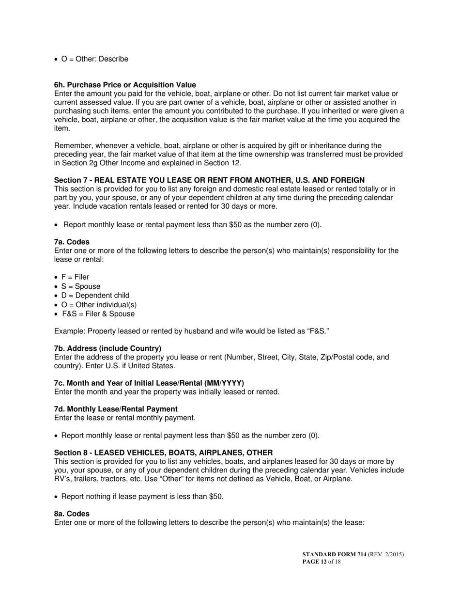 Form SF-714 Financial Disclosure Report, Page 12