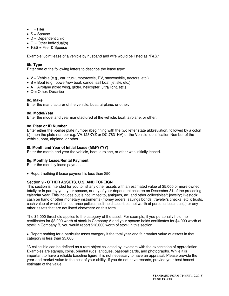 Form SF-714 Financial Disclosure Report, Page 13