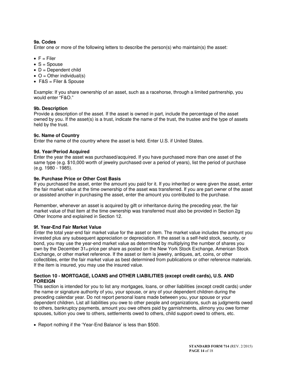 Form SF-714 Financial Disclosure Report, Page 14
