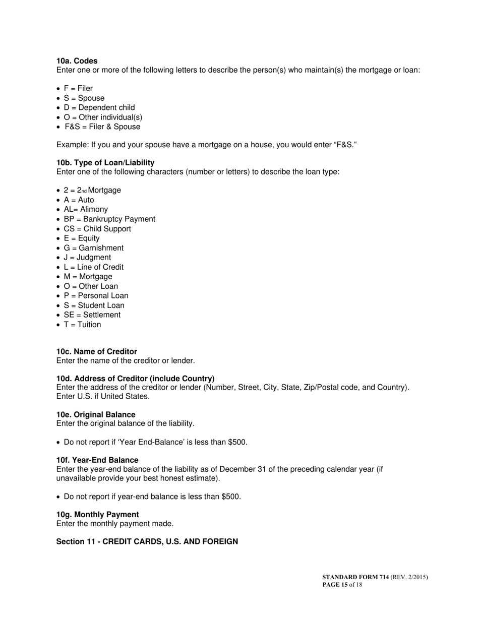 Form SF-714 Financial Disclosure Report, Page 15