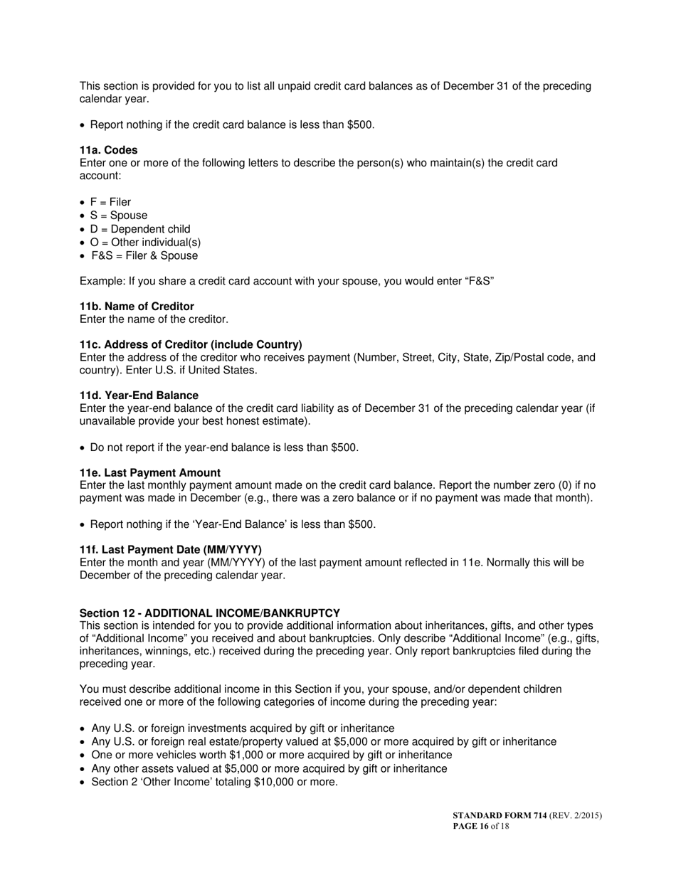 Form SF-714 Financial Disclosure Report, Page 16