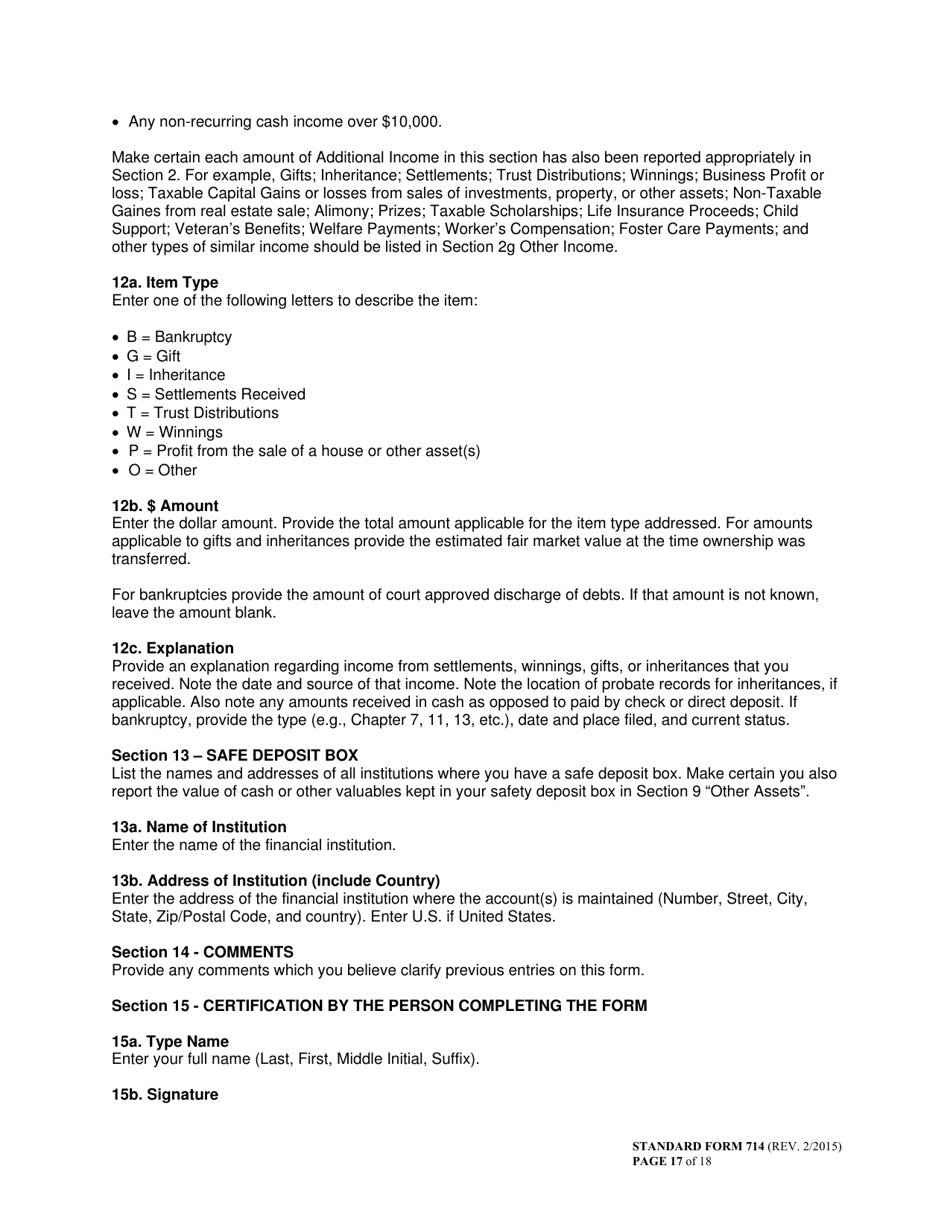 Form SF-714 Financial Disclosure Report, Page 17