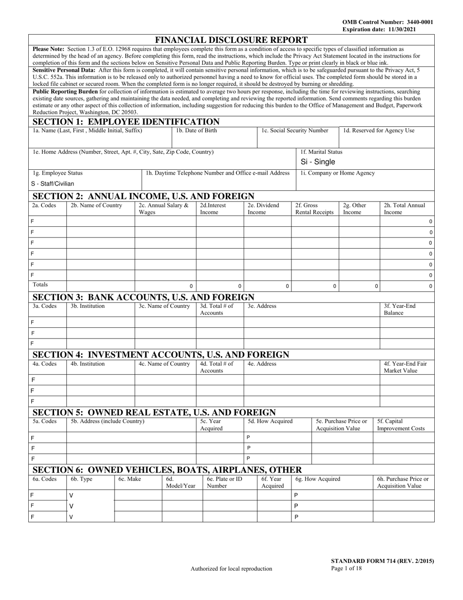 Form SF-714 Financial Disclosure Report, Page 1