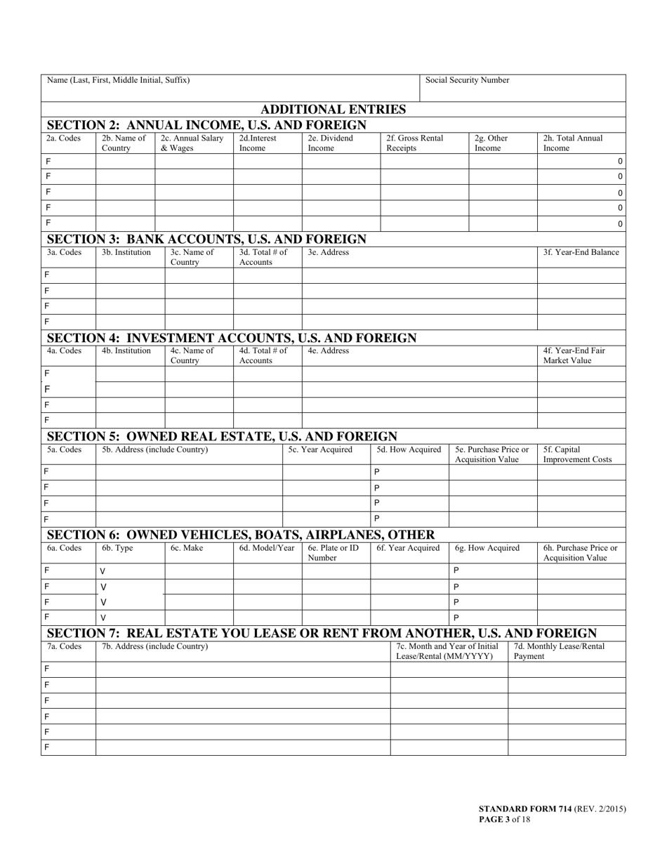 Form SF-714 Financial Disclosure Report, Page 3