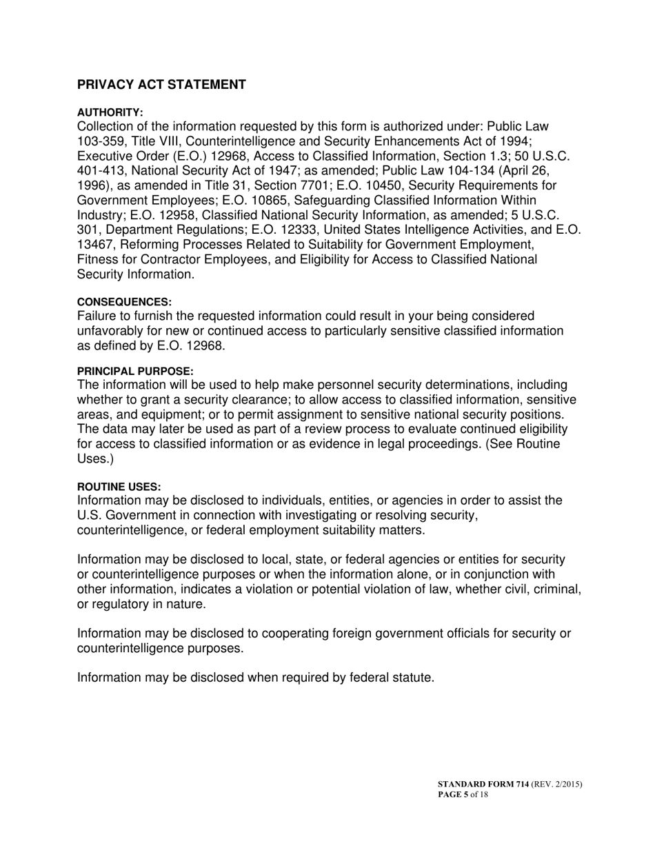 Form SF-714 Financial Disclosure Report, Page 5