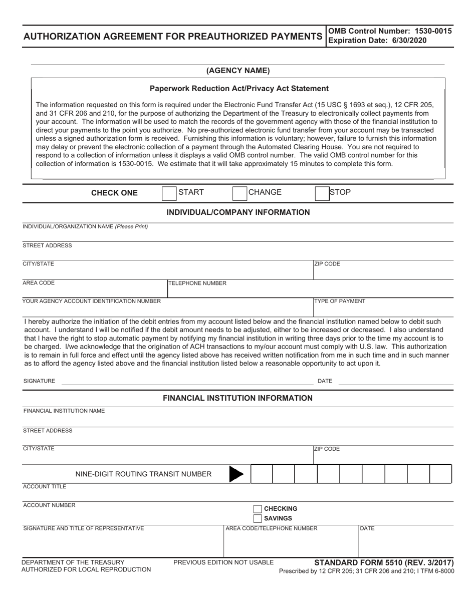 Form SF-5510 Authorization Agreement for Preauthorized Payments, Page 1