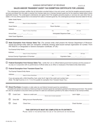 Form ST-28H Sales and/or Transient Guest Tax Exemption Certificate for Lodging - Kansas