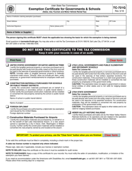 Document preview: Form TC-721G Exemption Certificate for Governments & Schools (Sales, Use, Tourism and Motor Vehicle Rental Tax) - Utah
