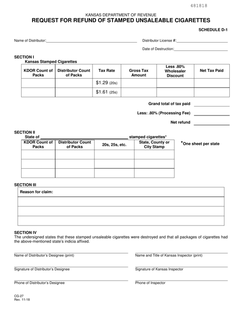 Form CG-27 Schedule D-1  Printable Pdf