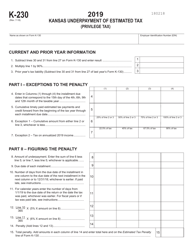 Form K-230 Kansas Underpayment of Estimated Tax (Privilege Tax) - Kansas