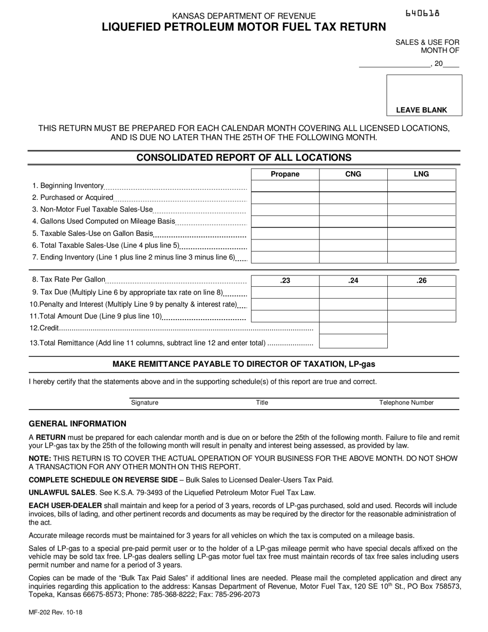 Form MF-202 Liquefied Petroleum Motor Fuel Tax Return - Kansas, Page 1