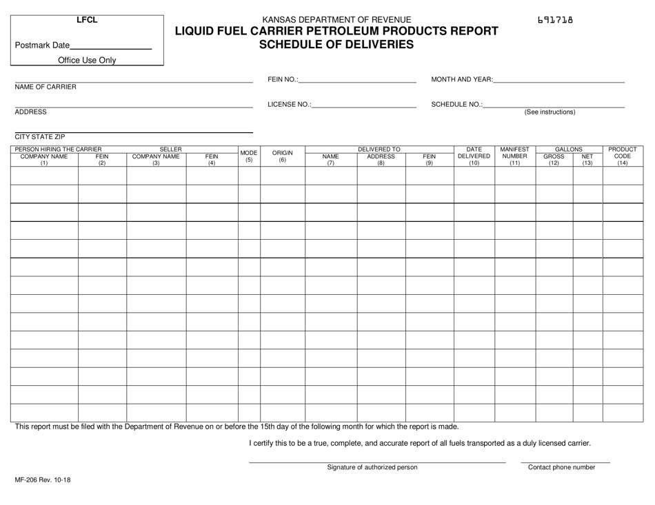 Form MF206 Fill Out, Sign Online and Download Printable PDF, Kansas