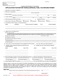 Form MF-51 Application for Motor Vehicle/Special Fuel Tax Refund Permit - Kansas
