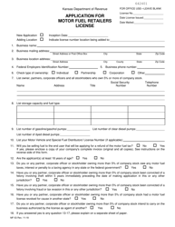 Form MF-53 Application for Motor Fuel Retailers License - Kansas