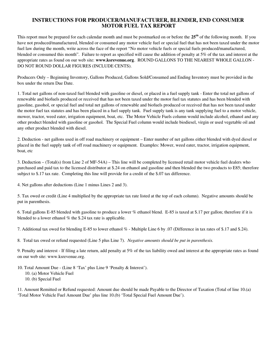 Form MF-54 Producer / Manufacturer, Blender, End Consumer Motor Fuel Tax Report - Kansas, Page 2