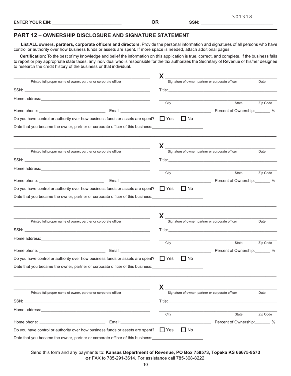 Form CR-1216 Kansas Business Tax Application Packet - Kansas, Page 10