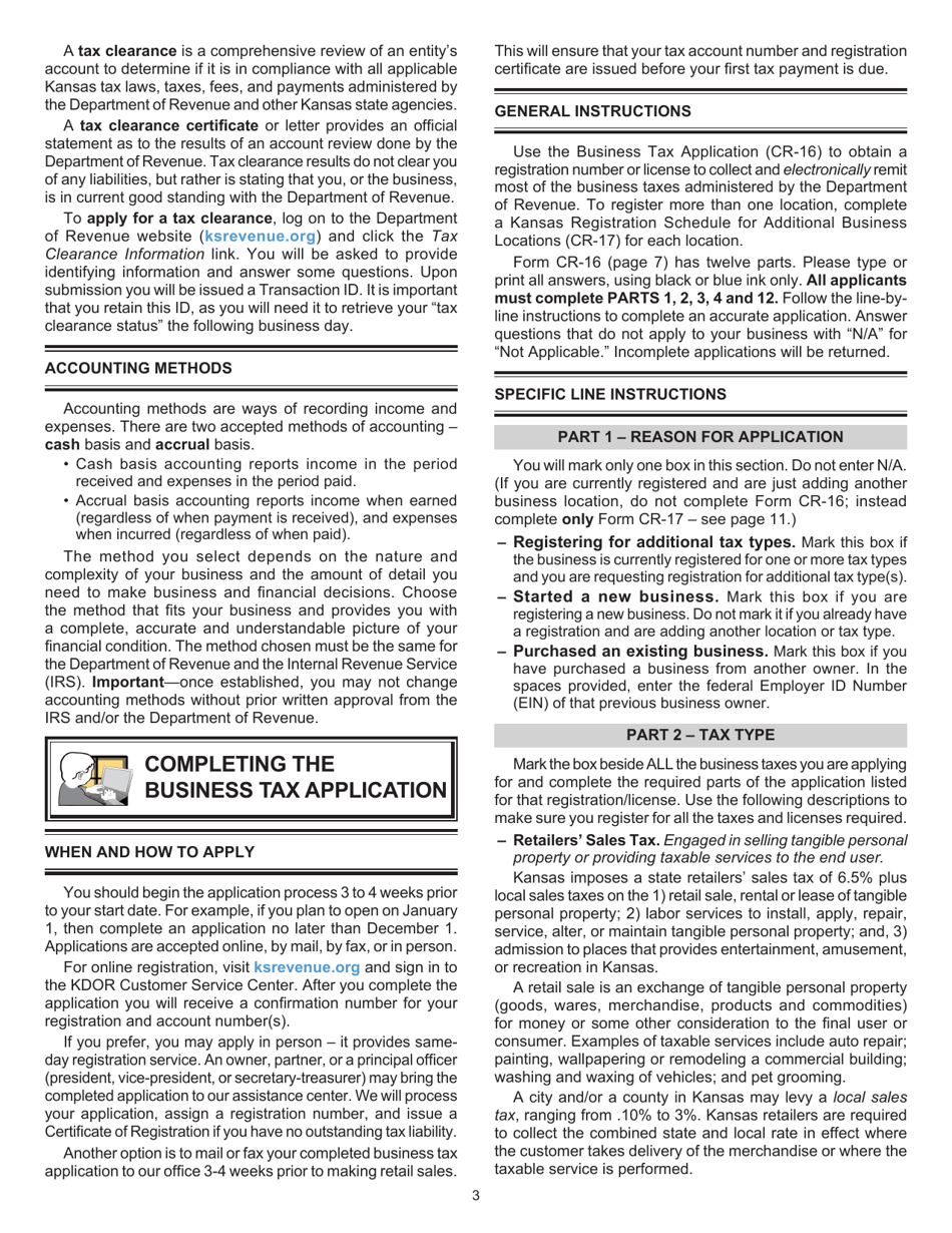 Form CR-1216 Kansas Business Tax Application Packet - Kansas, Page 3