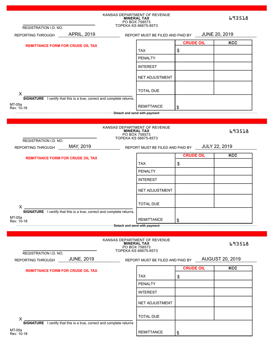 Form MT-05A Mineral Tax Return - Crude Oil - Kansas, Page 3