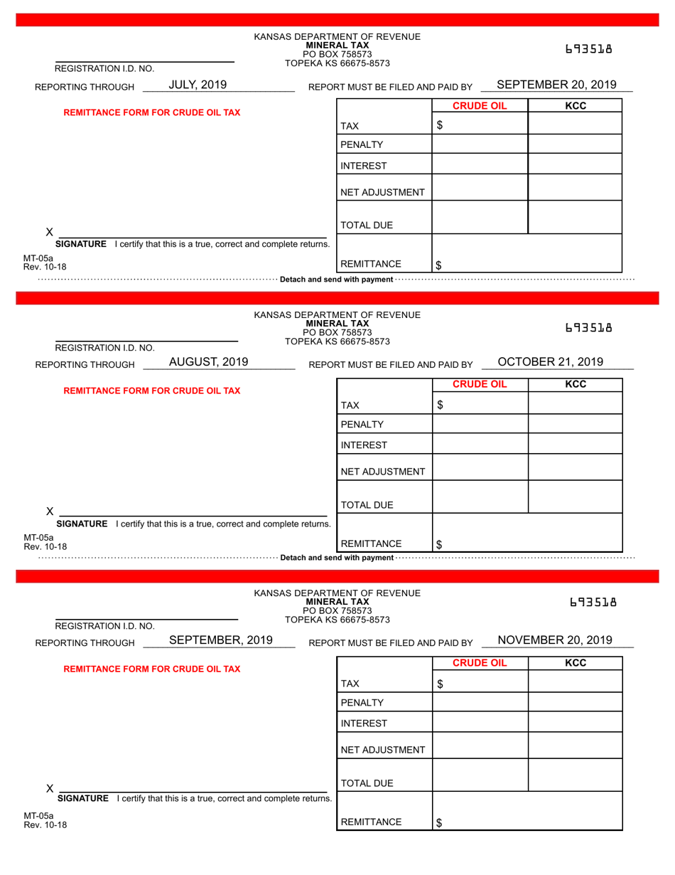 Form MT-05A Mineral Tax Return - Crude Oil - Kansas, Page 4