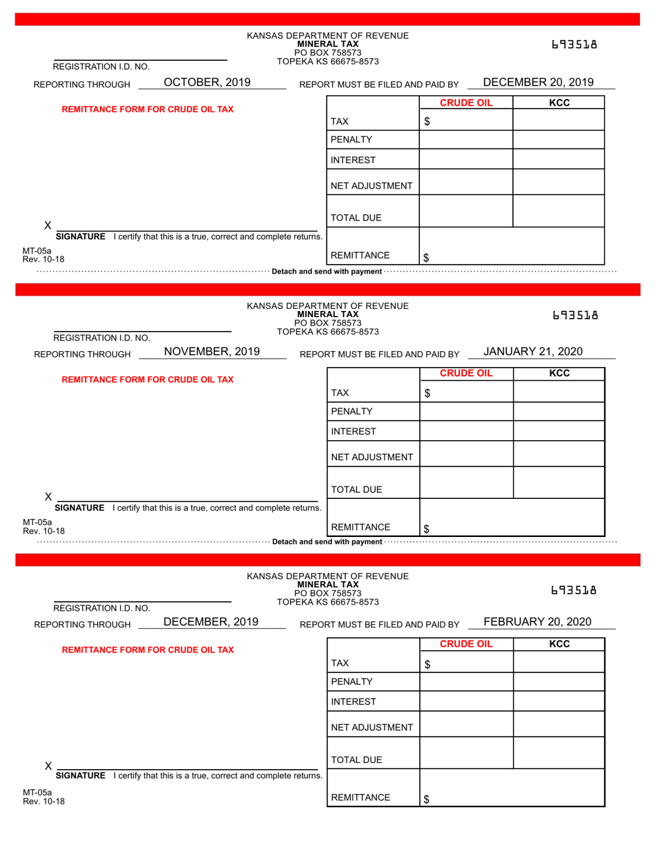 Form MT-05A Mineral Tax Return - Crude Oil - Kansas, Page 5