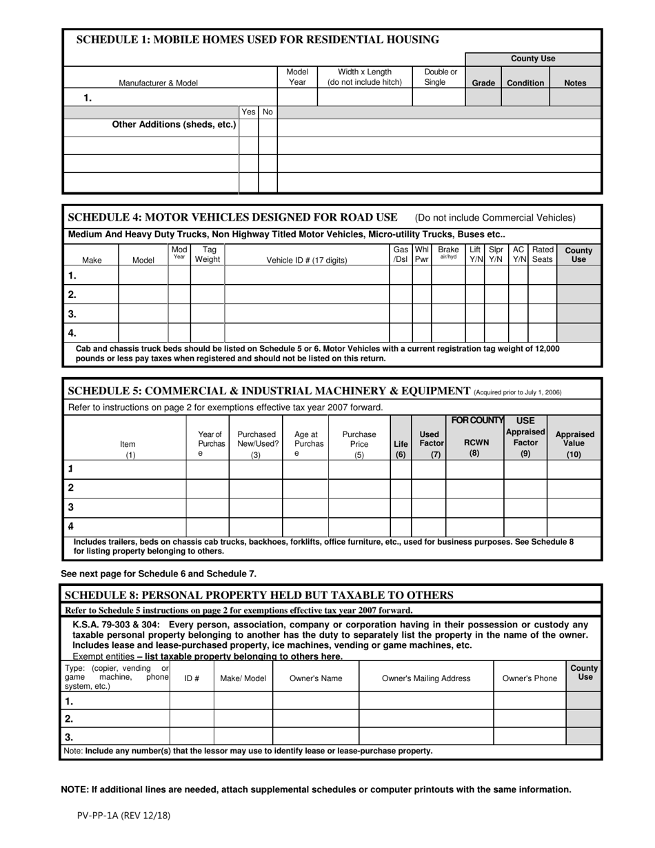 Form PV-PP-1A Personal Property Assessment Form - Kansas, Page 3